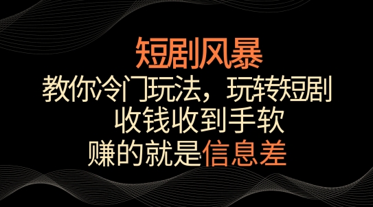 短剧风暴，教你冷门玩法，玩转短剧，收钱收到手软【揭秘】-副业资源站