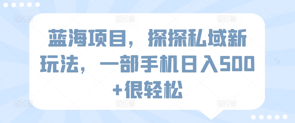 蓝海项目，探探私域新玩法，一部手机日入500+很轻松【揭秘】-副业资源站