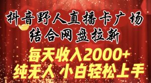每天收入2000+，抖音野人直播卡广场，结合网盘拉新，纯无人，小白轻松上手【揭秘】-副业资源站