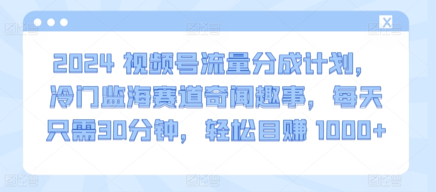 2024视频号流量分成计划，冷门监海赛道奇闻趣事，每天只需30分钟，轻松目赚 1000+【揭秘】-副业资源站