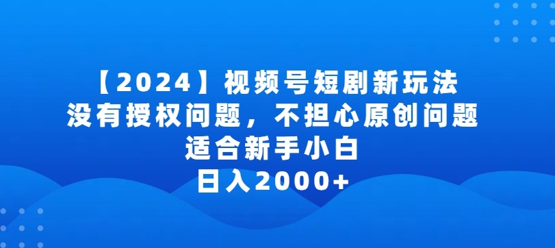 2024视频号短剧玩法，没有授权问题，不担心原创问题，适合新手小白，日入2000+【揭秘】-副业资源站