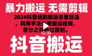 2024最新抖音搬运技术，抖音短剧视频去重，手法搬运，利用工具去重，达到秒过原创的效果【揭秘】-副业资源站