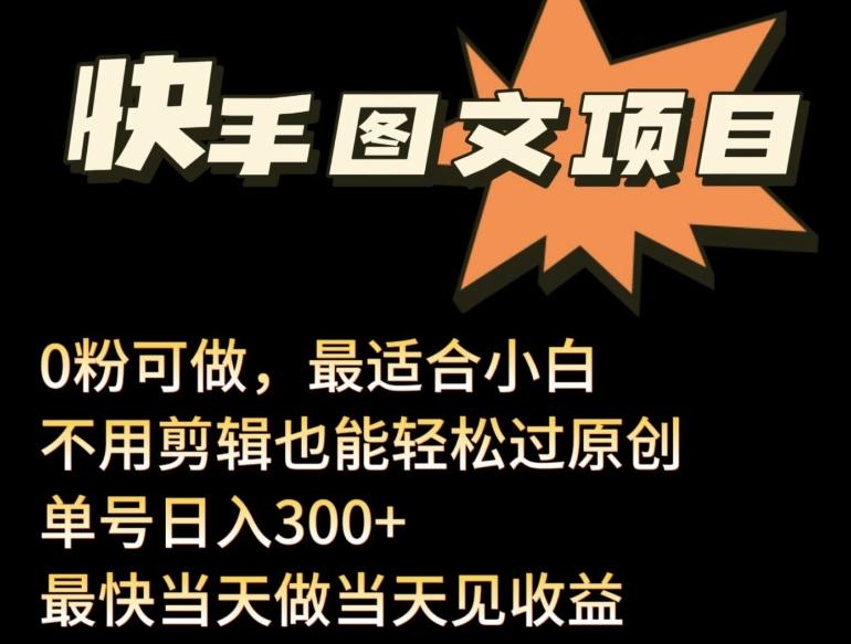 24年最新快手图文带货项目，零粉可做，不用剪辑轻松过原创单号轻松日入300+【揭秘】-副业资源站