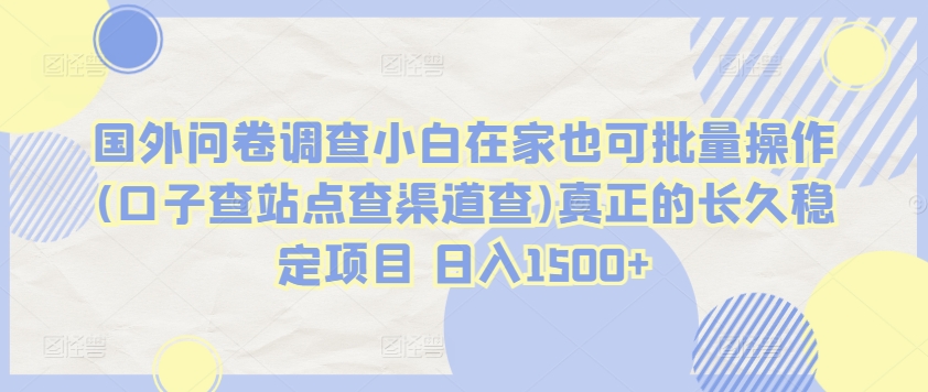 国外问卷调查小白在家也可批量操作(口子查站点查渠道查)真正的长久稳定项目 日入1500+【揭秘】-副业资源站