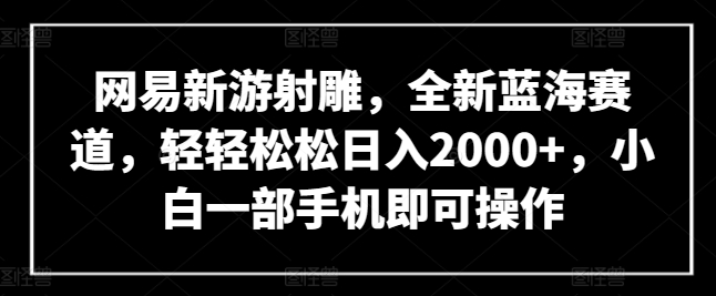 网易新游射雕，全新蓝海赛道，轻轻松松日入2000+，小白一部手机即可操作【揭秘】-副业资源站