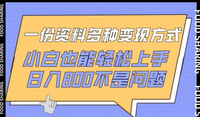 一份资料多种变现方式，小白也能轻松上手，日入800不是问题【揭秘】-副业资源站