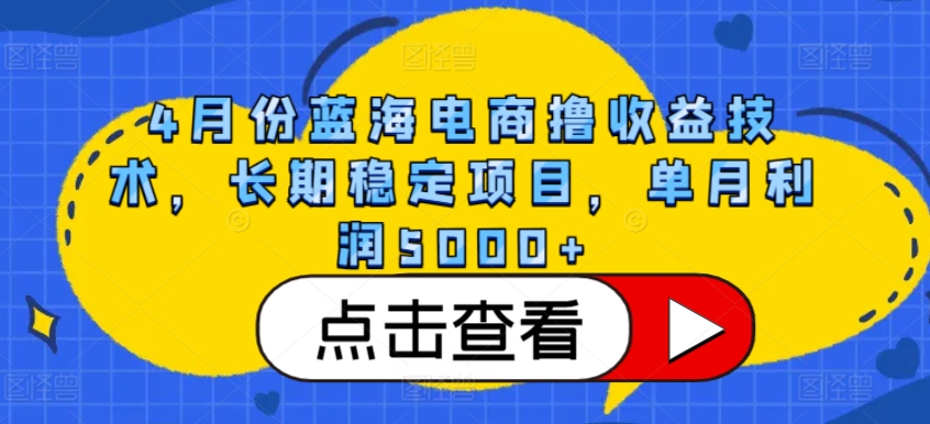 4月份蓝海电商撸收益技术，长期稳定项目，单月利润5000+【揭秘】-副业资源站