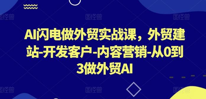 AI闪电做外贸实战课，​外贸建站-开发客户-内容营销-从0到3做外贸AI-副业资源站