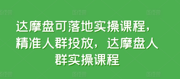 达摩盘可落地实操课程，精准人群投放，达摩盘人群实操课程-副业资源站