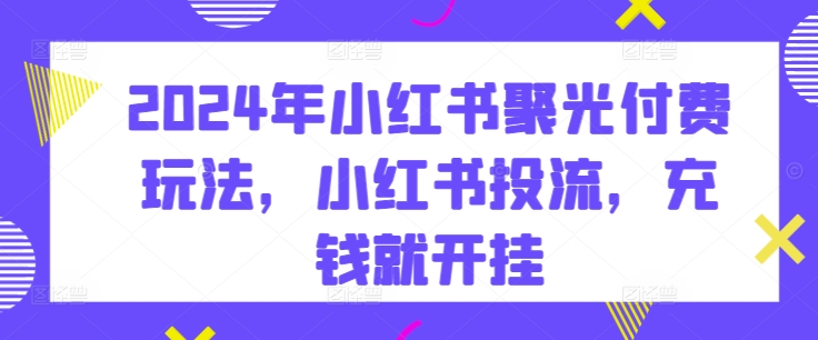 2024年小红书聚光付费玩法，小红书投流，充钱就开挂-副业资源站