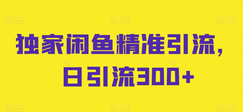 独家闲鱼精准引流，日引流300+【揭秘】-副业资源站