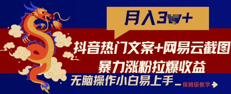 抖音热门文案+网易云截图暴力涨粉拉爆收益玩法，小白无脑操作，简单易上手【揭秘】-副业资源站