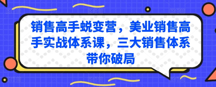 销售高手蜕变营，美业销售高手实战体系课，三大销售体系带你破局-副业资源站