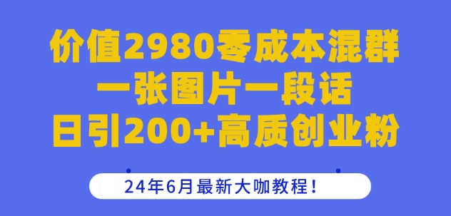 价值2980零成本混群一张图片一段话日引200+高质创业粉，24年6月最新大咖教程【揭秘】-副业资源站