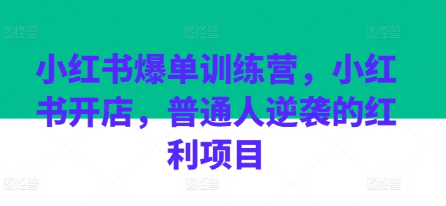 小红书爆单训练营，小红书开店，普通人逆袭的红利项目-副业资源站