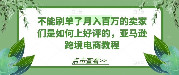 不能刷单了月入百万的卖家们是如何上好评的，亚马逊跨境电商教程-副业资源站