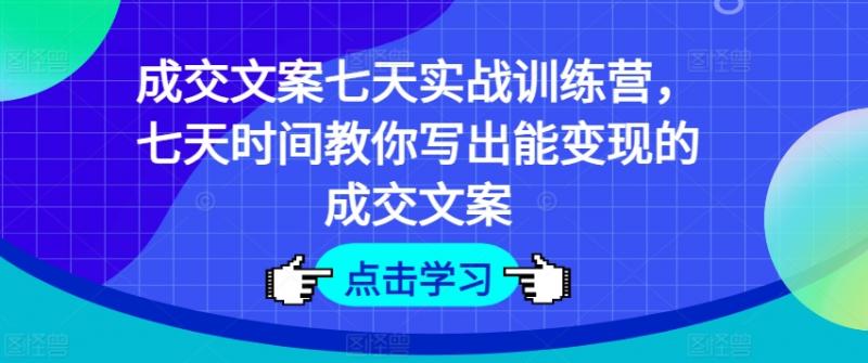 成交文案七天实战训练营，七天时间教你写出能变现的成交文案-副业资源站