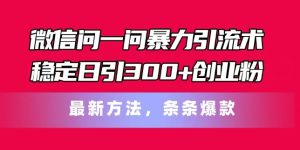 微信问一问暴力引流术,稳定日引300+创业粉,最新方法,条条爆款【揭秘】-副业资源站