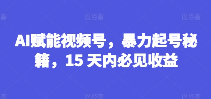 “AI加速视频号暴增，15天起号秘籍，副业新风口轻松赚收益”-副业资源站