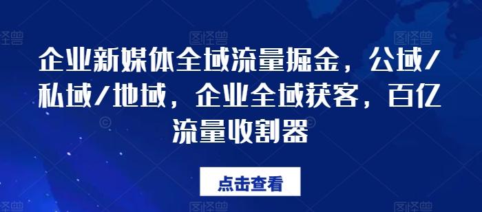 “副业新风口：企业新媒体全域流量掘金术，上班兼职两不误，打造个人百亿流量金矿！”-副业资源站