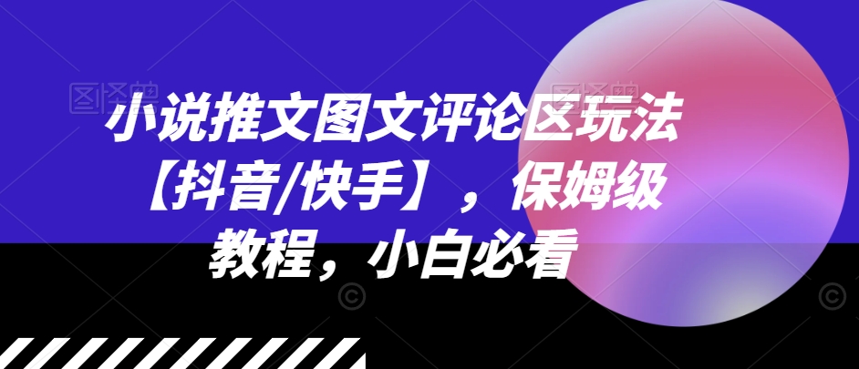 2024抖音快手小说推文爆赚秘籍，副业新风口，图文评论区引流大法，小白逆袭必备！-副业资源站