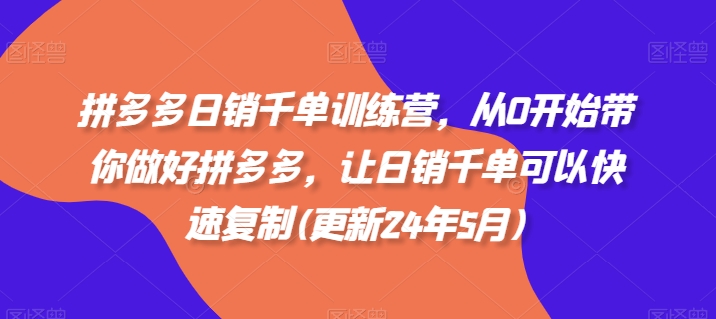 拼多多日销千单秘籍：边上班边学的副业利器，2024最新训练营，轻松复制成功模式！-副业资源站