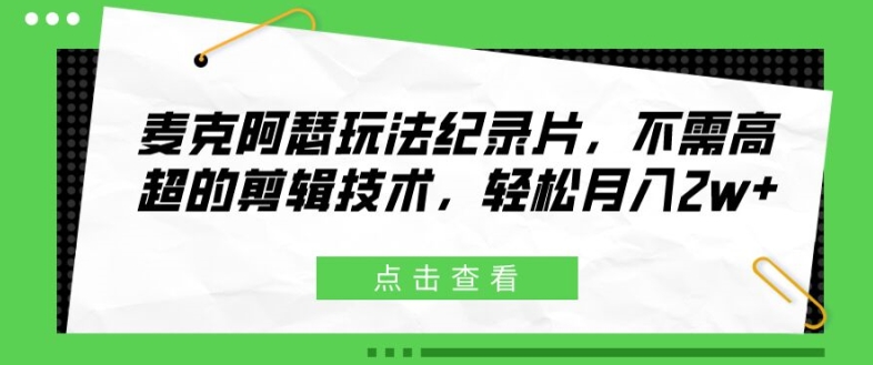 麦克阿瑟纪录片玩法大揭秘：零剪辑技术，月赚2W+轻松副业秘籍-副业资源站