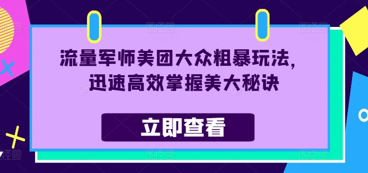 美团大众引流秘籍：流量军师揭秘极速高效成功法-副业资源站