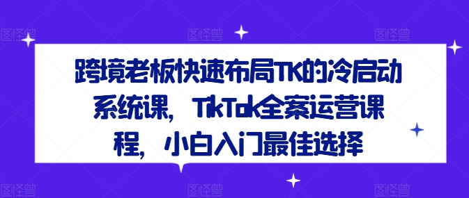 跨境新王道：TK冷启飞涨秘籍，TikTok全运营小白速成班-副业资源站