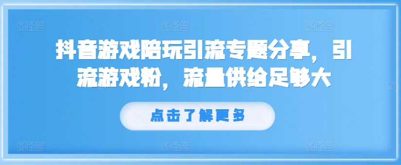 抖音游戏陪玩爆火引流秘籍：精准捕获游戏粉，海量流量轻松到手-副业资源站