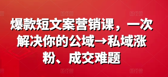 爆款短文案营销课，一次解决你的公域→私域涨粉、成交难题-副业资源站