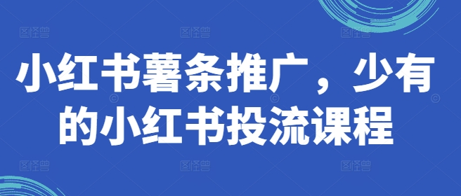 小红书薯条推广，少有的小红书投流课程-副业资源站