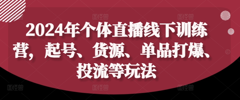 2024年个体直播训练营，起号、货源、单品打爆、投流等玩法-副业资源站