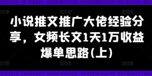 小说推文推广大佬经验分享,女频长文1天1万收益爆单思路(上)-副业资源站