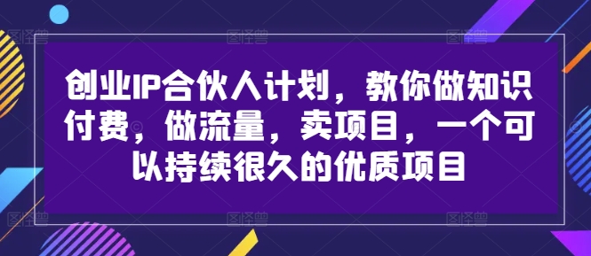 创业IP合伙人计划，教你做知识付费，做流量，卖项目，一个可以持续很久的优质项目-副业资源站