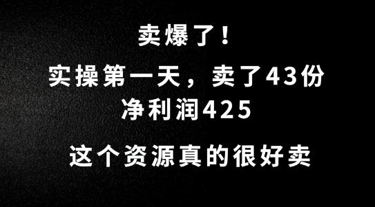 这个资源，需求很大，实操第一天卖了43份，净利润425【揭秘】-副业资源站