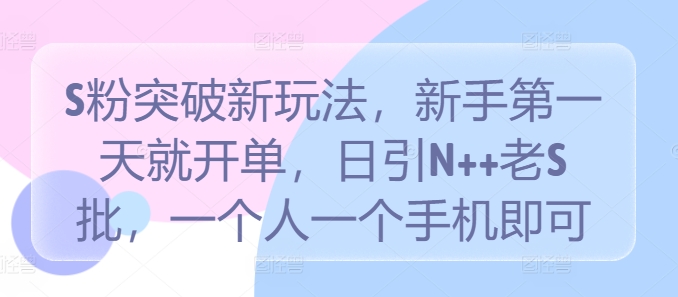 S粉突破新玩法，新手第一天就开单，日引N++老S批，一个人一个手机即可【揭秘】-副业资源站