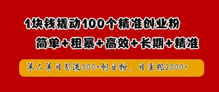 1块钱撬动100个精准创业粉，简单粗暴高效长期精准，单人单日引流500+创业粉，日变现2k【揭秘】-副业资源站