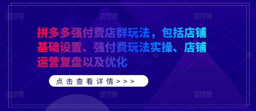 拼多多强付费店群玩法，包括店铺基础设置、强付费玩法实操、店铺运营复盘以及优化-副业资源站