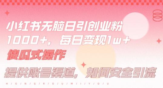 小红书无脑每日引流创业粉500+，小白每天只花半小时，躺赚长尾收益【揭秘】-副业资源站