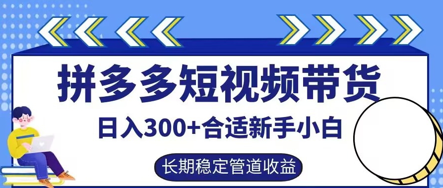 拼多多短视频带货日入300+有长期稳定被动收益，合适新手小白【揭秘】-副业资源站