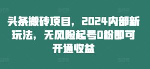头条搬砖项目，2024内部新玩法，无风险起号0粉即可开通收益-副业资源站