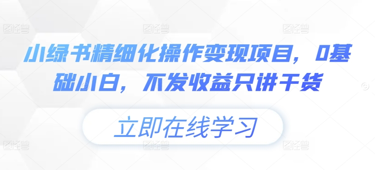 小绿书精细化操作变现项目，0基础小白，不发收益只讲干货-副业资源站