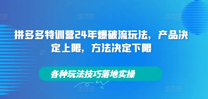 拼多多特训营24年爆破流玩法，产品决定上限，方法决定下限，各种玩法技巧落地实操-副业资源站