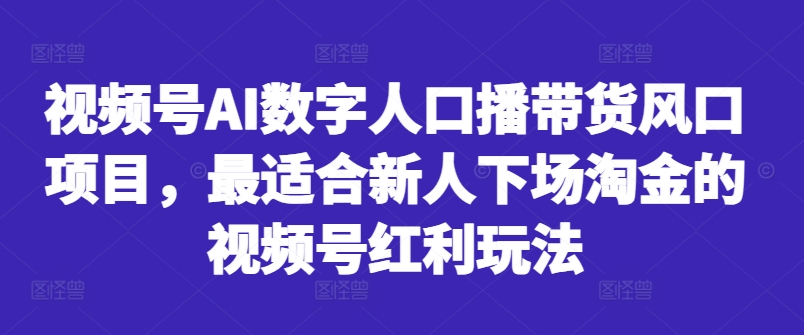 视频号AI数字人口播带货风口项目，最适合新人下场淘金的视频号红利玩法-副业资源站