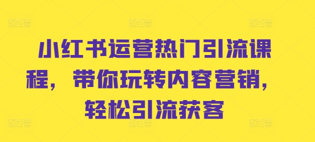 小红书运营热门引流课程，带你玩转内容营销，轻松引流获客-副业资源站