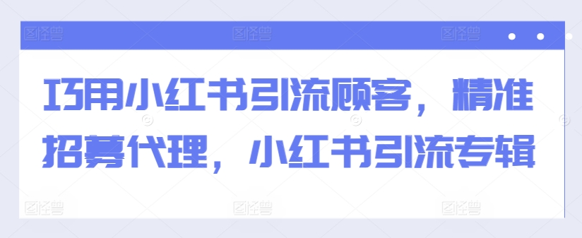 巧用小红书引流顾客，精准招募代理，小红书引流专辑-副业资源站