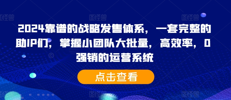 2024靠谱的战略发售体系，一套完整的助IP们，掌握小团队大批量，高效率，0 强销的运营系统-副业资源站