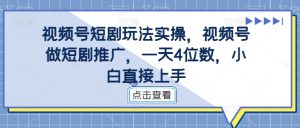 视频号短剧玩法实操,视频号做短剧推广,一天4位数,小白直接上手-副业资源站
