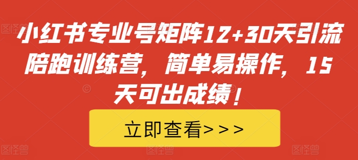 小红书专业号矩阵12+30天引流陪跑训练营，简单易操作，15天可出成绩!-副业资源站